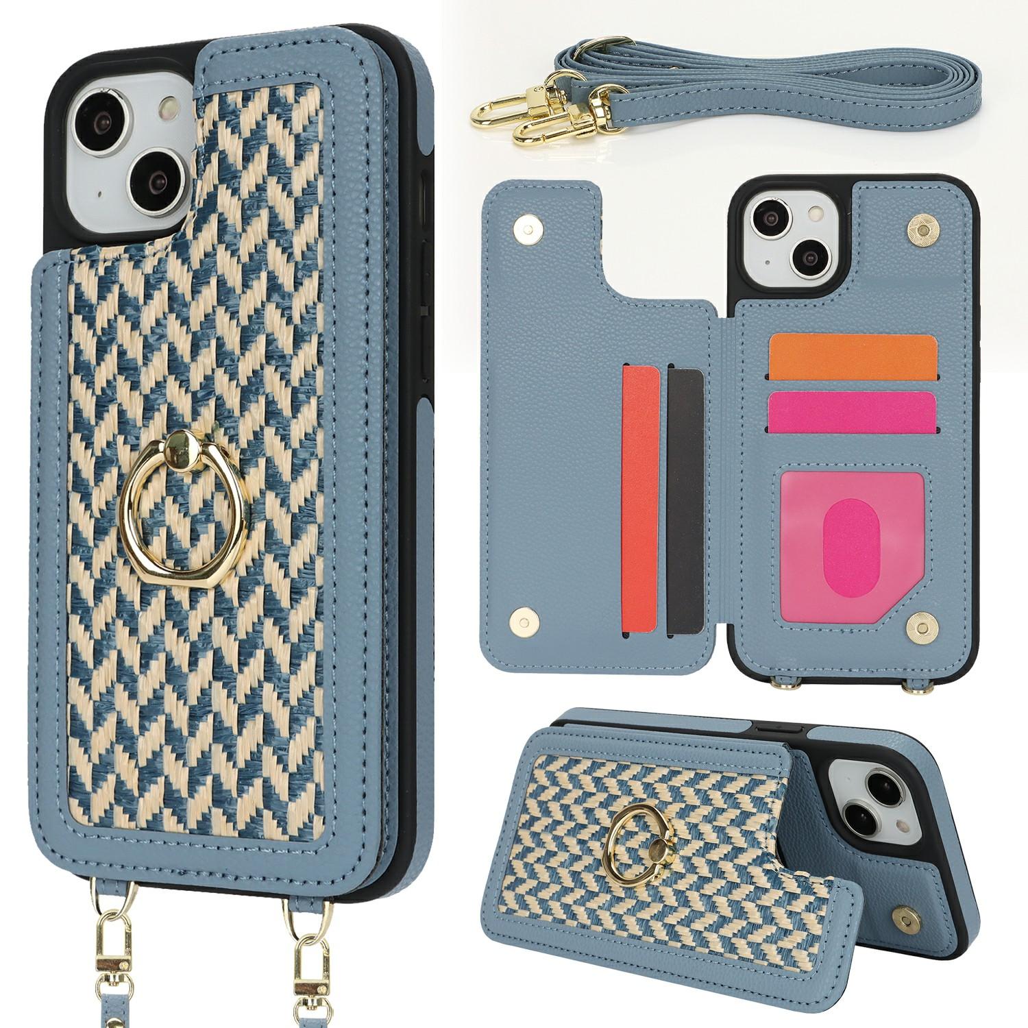 For iPhone 14 Plus/15 Plus Case with Card Holder, Kickstand, RFID Blocking PU+TPU Phone Back Cover A