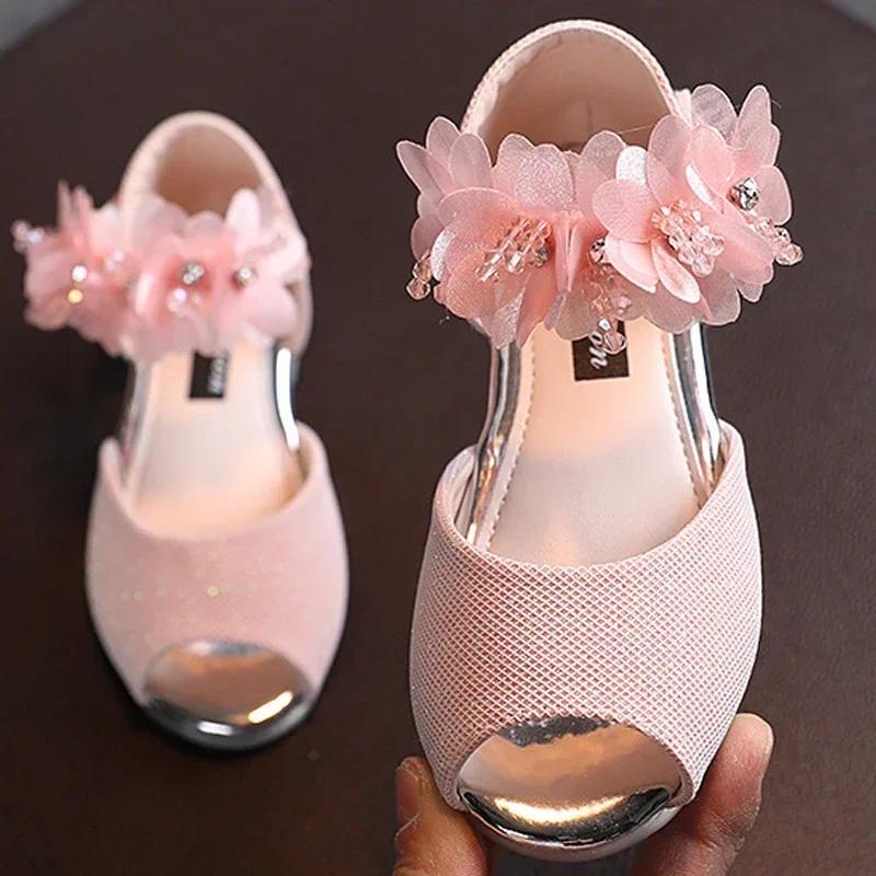 Summer New Style Children's Sandals Girls Fashion Rhinestone Flower Princess Shoes Little Girls Soft Dance Shoes Girls