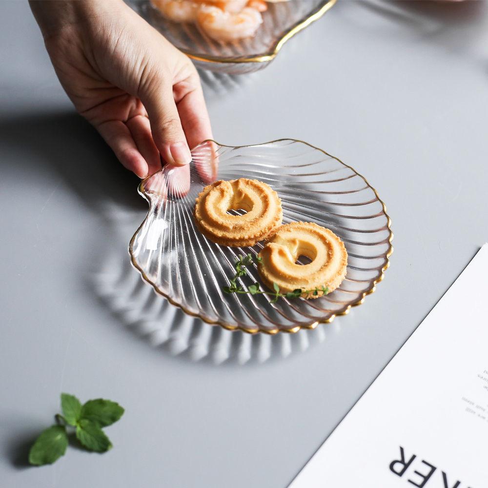 Kreative Muschel-Muschel-Form, Glasplatte, goldfarben, Dessertteller, Geschirr, Küchenutensilien