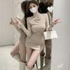 Pure Desire Style Sexy Spice Girl Semi-turtleneck Long-sleeved Dress Women's Autumn New Korean Version of Versatile Temperament Hip Skirt