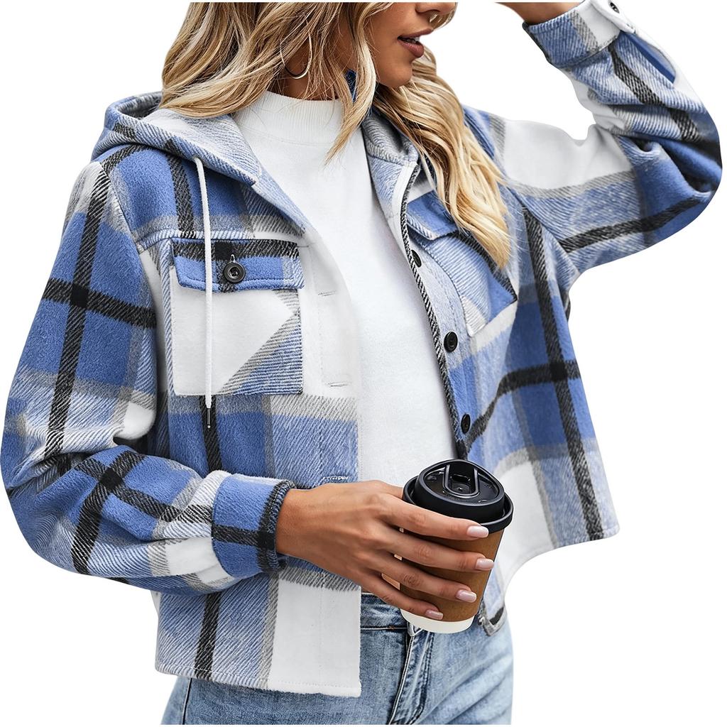 Women's Casual Loose Fit Plaid Jacket, Fashionable Outerwear for Daily Wear and Outings