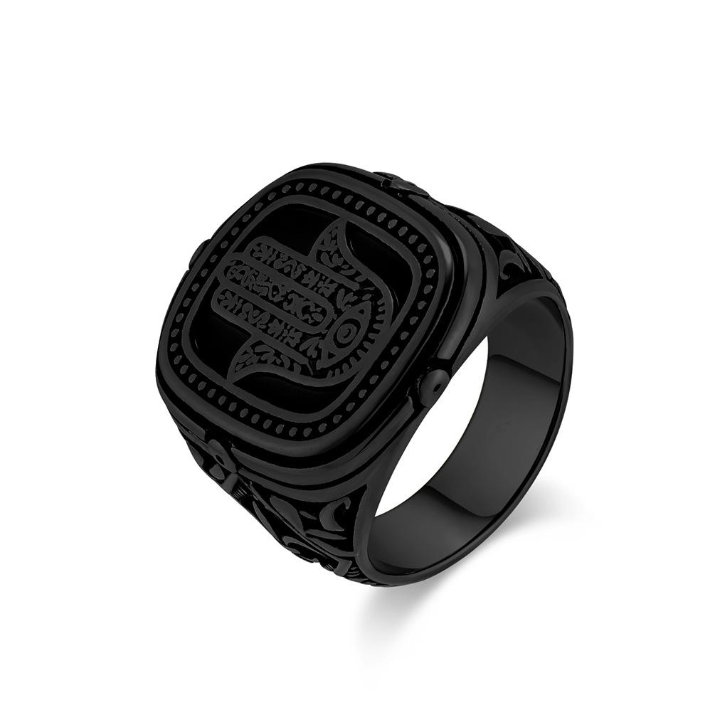 Westasiatischer und nordafrikanischer Vintage-Ring mit der Hand der Fatima aus Edelstahl für Herren, traditioneller Körperschutzschmuck, Punk-Stil, Hip-Hop-Fingerring