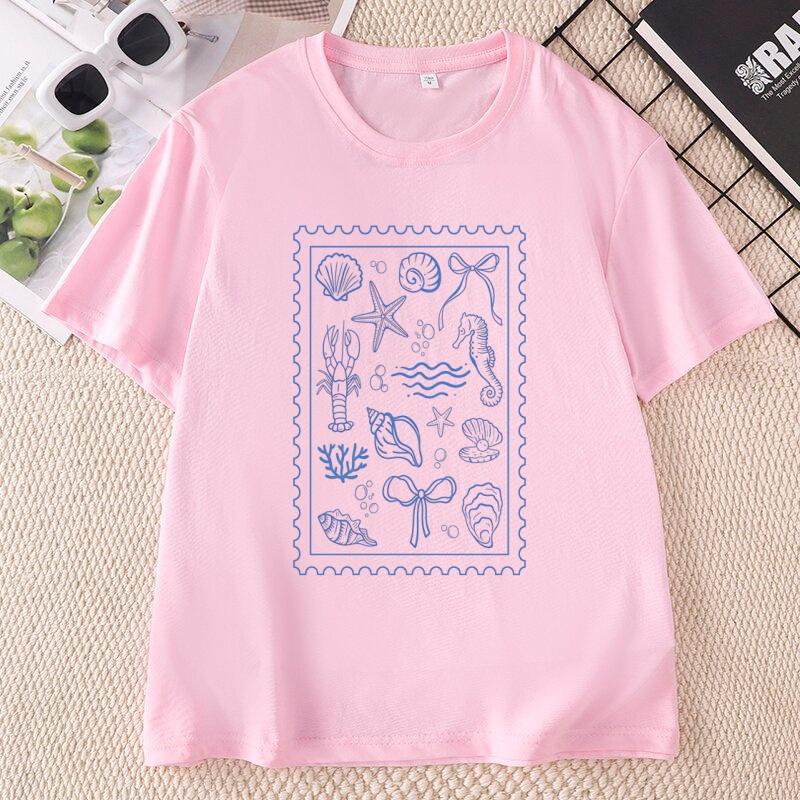 Coquette Seashell T Shirt Coastal Summer Tee Beachy Shell Swim Crewneck TShirt Trendy Shellfish Ocean Bow Tshirt Unisex Clothing