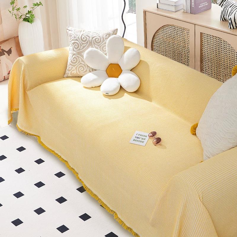 Cotton and Linen Sofa Towel Solid Color Sofa Cover Cloth Full Cover Four Seasons Universal Sofa Cushion Anti-Cat Scratch Machine Washable Nordic Style