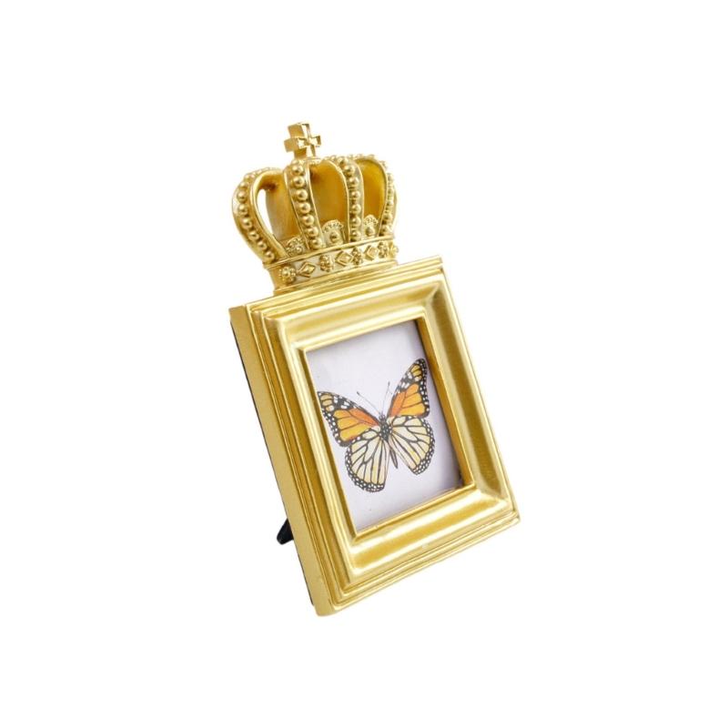 Desktop Photo Frame with Gold-Tone Finish, Ornate Crown Detail, Decorative Resin Picture Frame for Tabletop or Wall Mount Styling