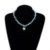 Playful Starfish Drop Necklace Lightweight Alloy Collarbone Chain With Crystal Embellishment For Casual Daily Wear