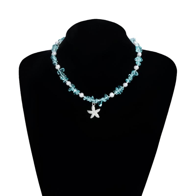 Playful Starfish Drop Necklace Lightweight Alloy Collarbone Chain With Crystal Embellishment For Casual Daily Wear