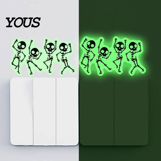 Universal Socket Switch Cover Halloween Light PVC Sticker, Glow in The Dark Skeleton Funny Dancing Wall Art Decal, Luminous Sticker for