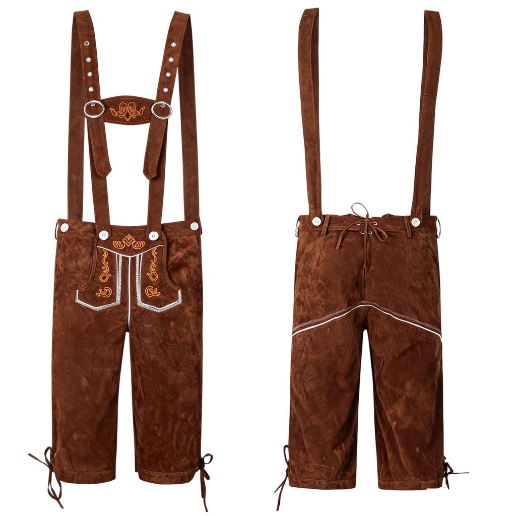 Men's Traditional Embroidered Lederhosen Bavarian Style Suspenders Knee-Length Trousers Vintage Festival Party Costume Authentic Design