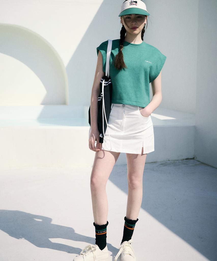 Candini White Basic Slit Mini Skirt