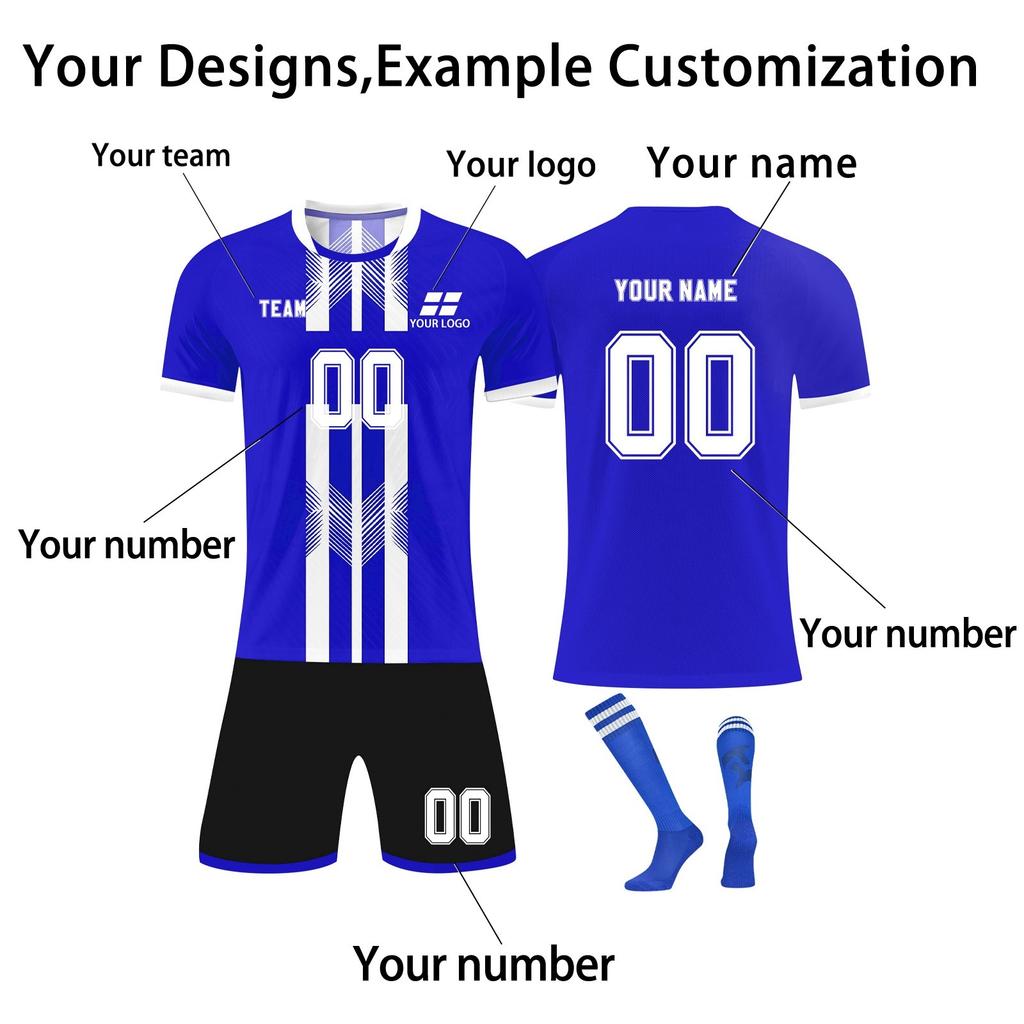 Personalisierte Shirts Kit Herren Mädchen mit Namen Nummer benutzerdefinierte Fußballtrikots für Jungen Trainingsanzug