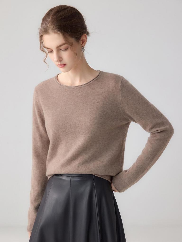 Pull en cachemire 100 % pur pour femme, coupe ample, ourlet roulé, col rond, manches longues, tricot pour l'automne et l'hiver