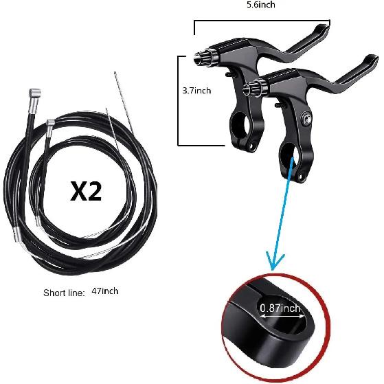 Bike Disc Brake Kit, 2pcs 160mm Stainless Steel Rotors, Calipers, Lever & Cables for Front & Rear
