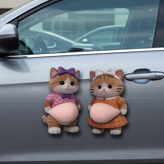 3D Pet Belly Sticker Soft Anti-Collision Sticker Cartoon Kitten/Puppy Decal with Big Belly Cute