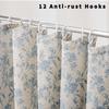 Blue Floral Cotton Shower Curtain Rustic Pastoral Waterproof Plastic Bathroom Liner With Fresh Flower Pattern