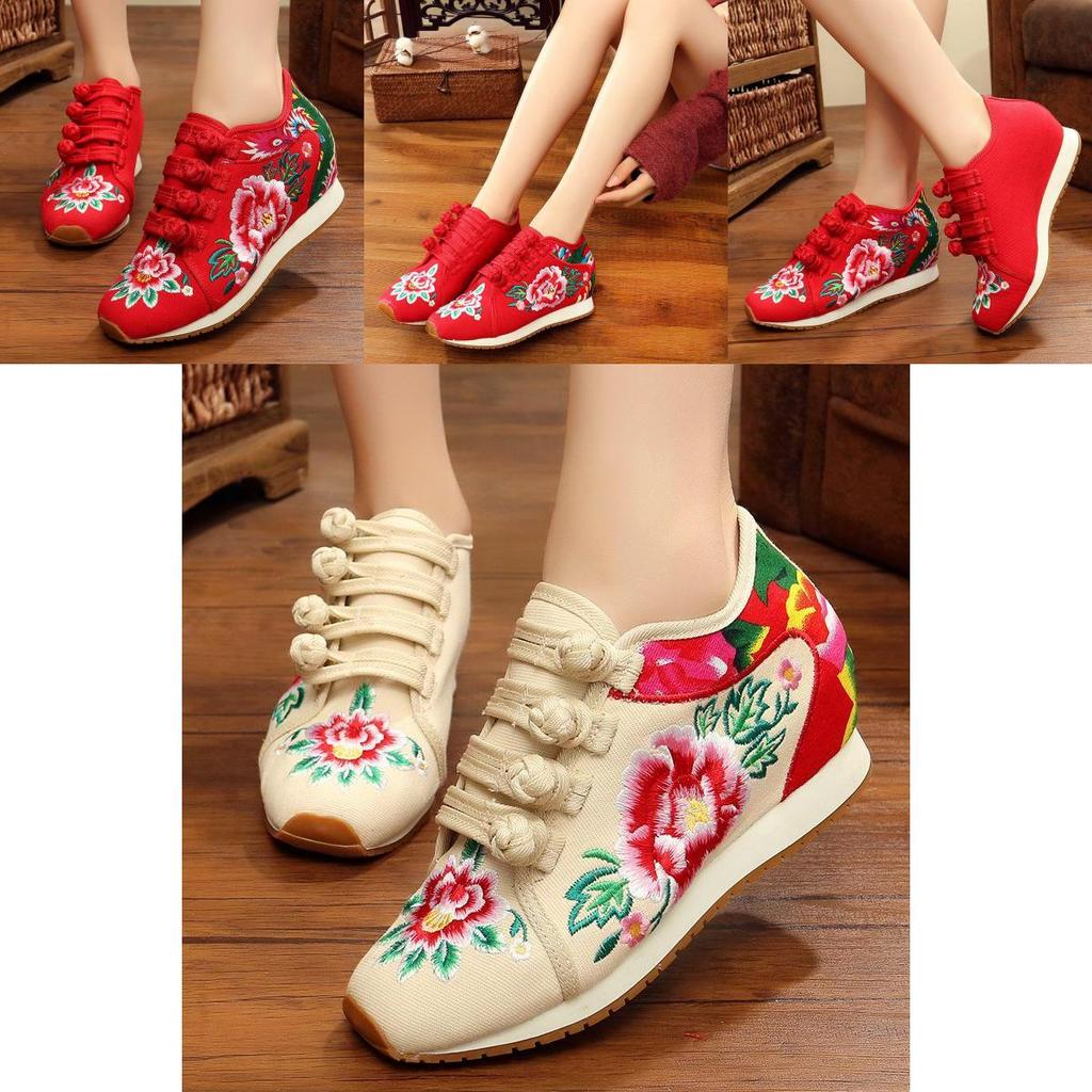 Premium Quality Casual Sports Fashion Inside Increases Chinese Embroidered National Shoes Sneskers For Women