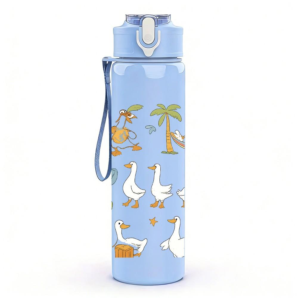 1PC Tropical Duck Repeat Pattern 750ml Color Plastic Sports Water Bottle Leakproof Flip Straw Lid Suitable for Sports Office Home Use