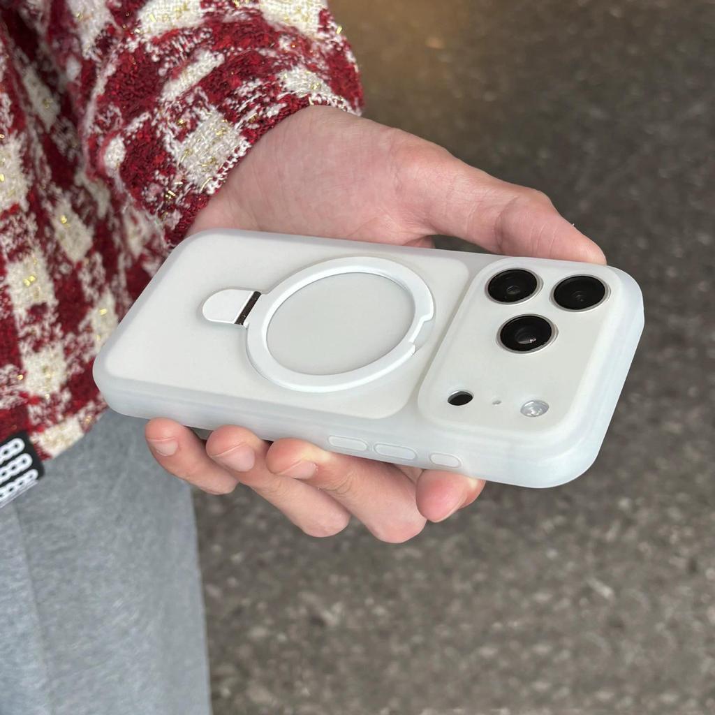 Compatible with iPhone 16 Pro Max-17 Liquid Silicone Magnetic Bracket Phone Case