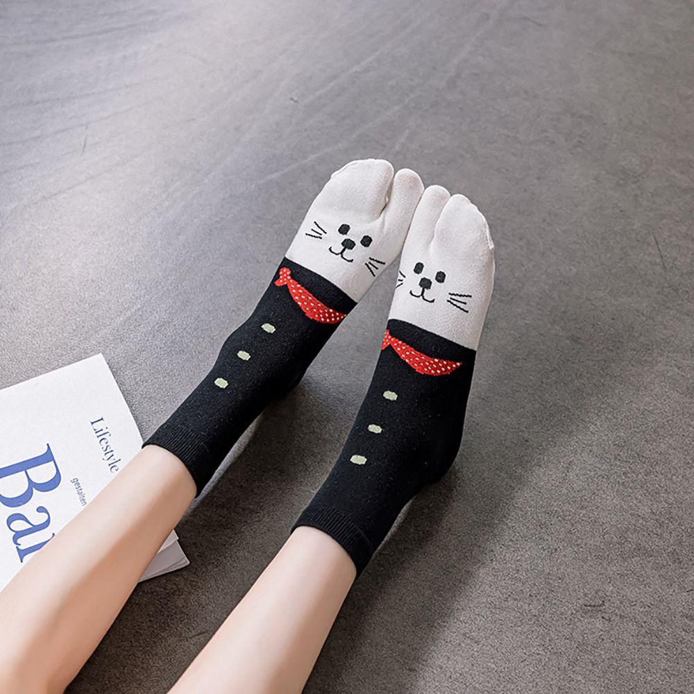 Socks Cotton Two Finger Socks Cartoon Female Middle Tube Socks Hosiery Two Toe Socks Cat Socks