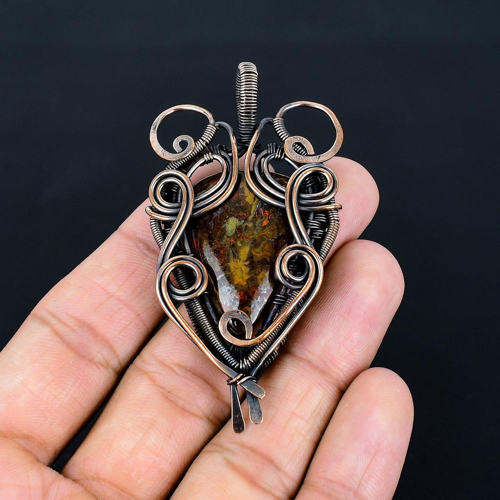 Seam Agate Pendant Gemstone Handmade Jewelry, 999 Copper Wire Wrapped Pendant, Gift For Wife Jewelry