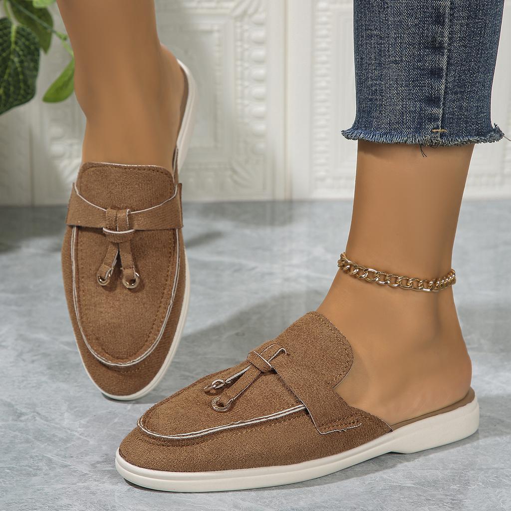 Fashion New Casual Flat Bottom Mules Lock Tassel Loafers Fashion Women Single Shoes Brand Metal Buckle Slipper Comfortable Slip On Shoes