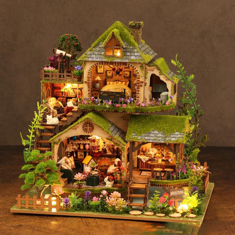 Kit Modello Miniatura in Legno Fai da Te Avventure nella Foresta Case per Bambole Case delle Bambole Puzzle 3D con Mobili per Amici Regali di Natale