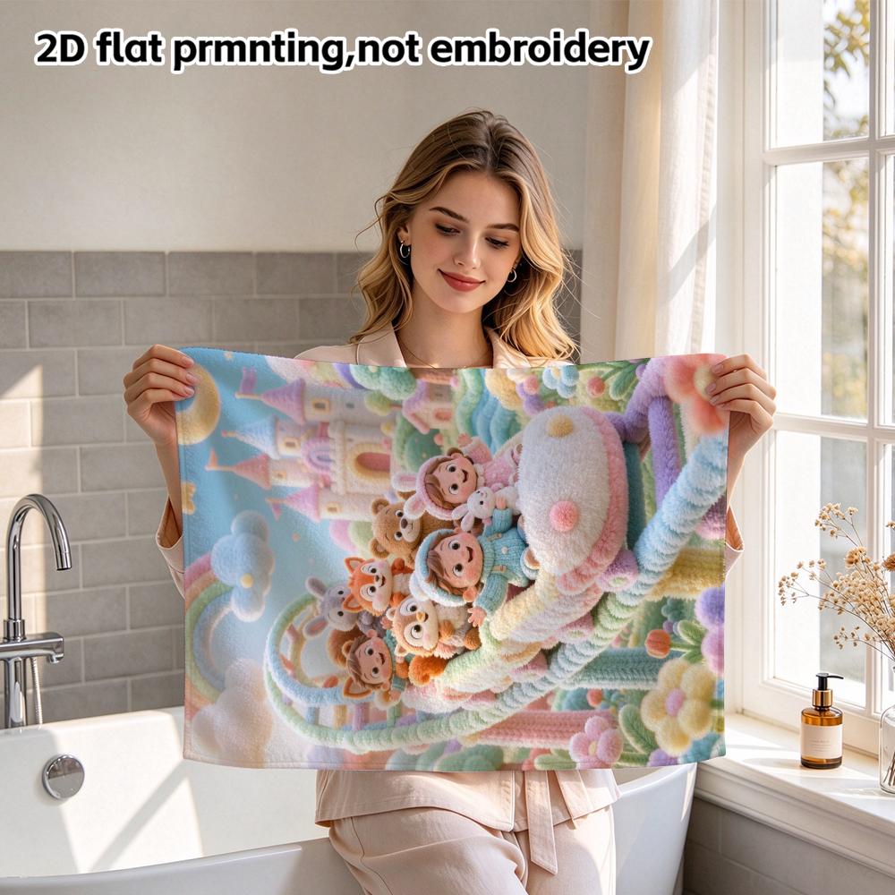 Rainbow Roller Coaster Cartoon Bath Towel, Quick Dry Absorbent Towel, Lovely Character Print