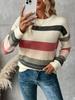 Women's Striped Patchwork Knit Sweater - Autumn Loose Fit, Lazy Style, Round Neck Fashion for Girls