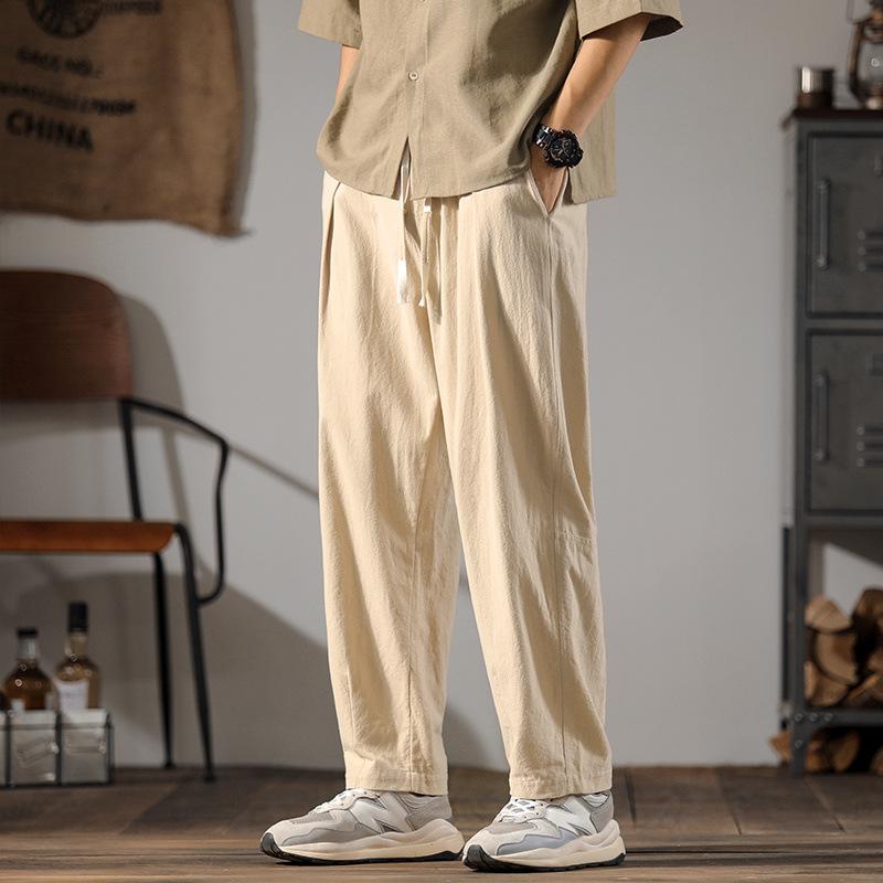 Men Cotton Linen Pants Summer Straight Casual Ice Silk Sweatpants Male Wide Leg Oversize Linen Trousers 2026 New