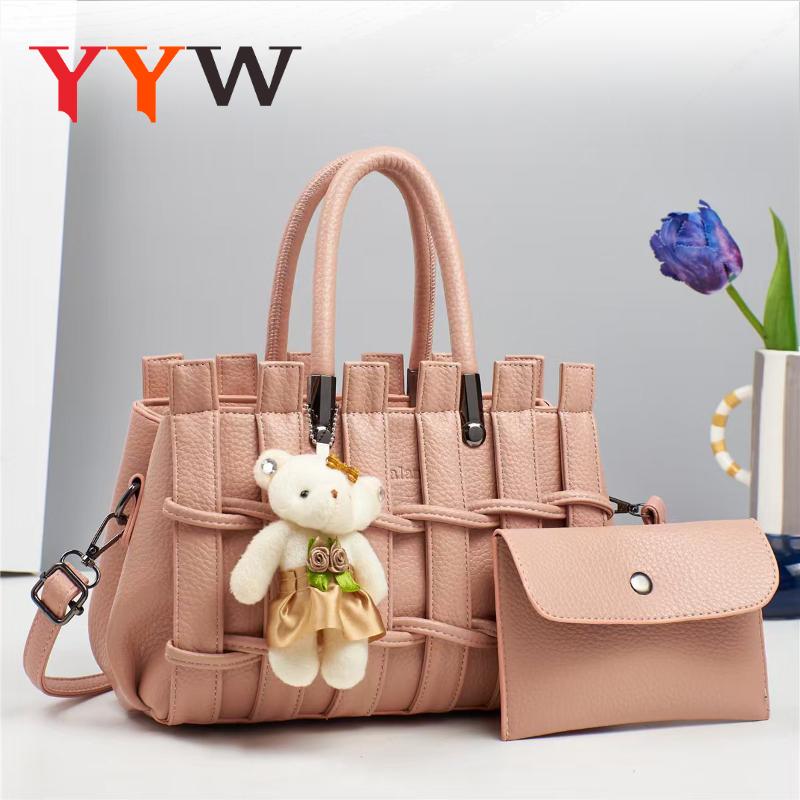 Lychee Leather Handbag and Purse For Women, Ladies Top Handle Satchel Tote with Hanging Ornament, Girls Crossbody Shoulder Bags