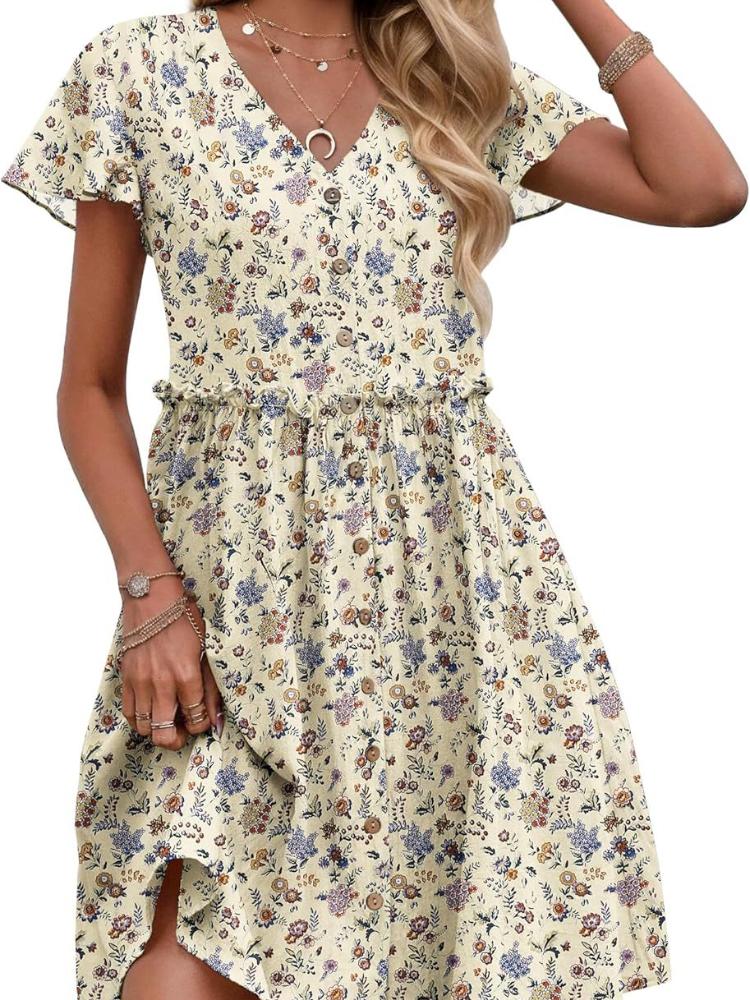 

Women s V-Neck Short Sleeve Button Front Dress with Ruffle Waist and Side Slit, Available in many Colors XXL