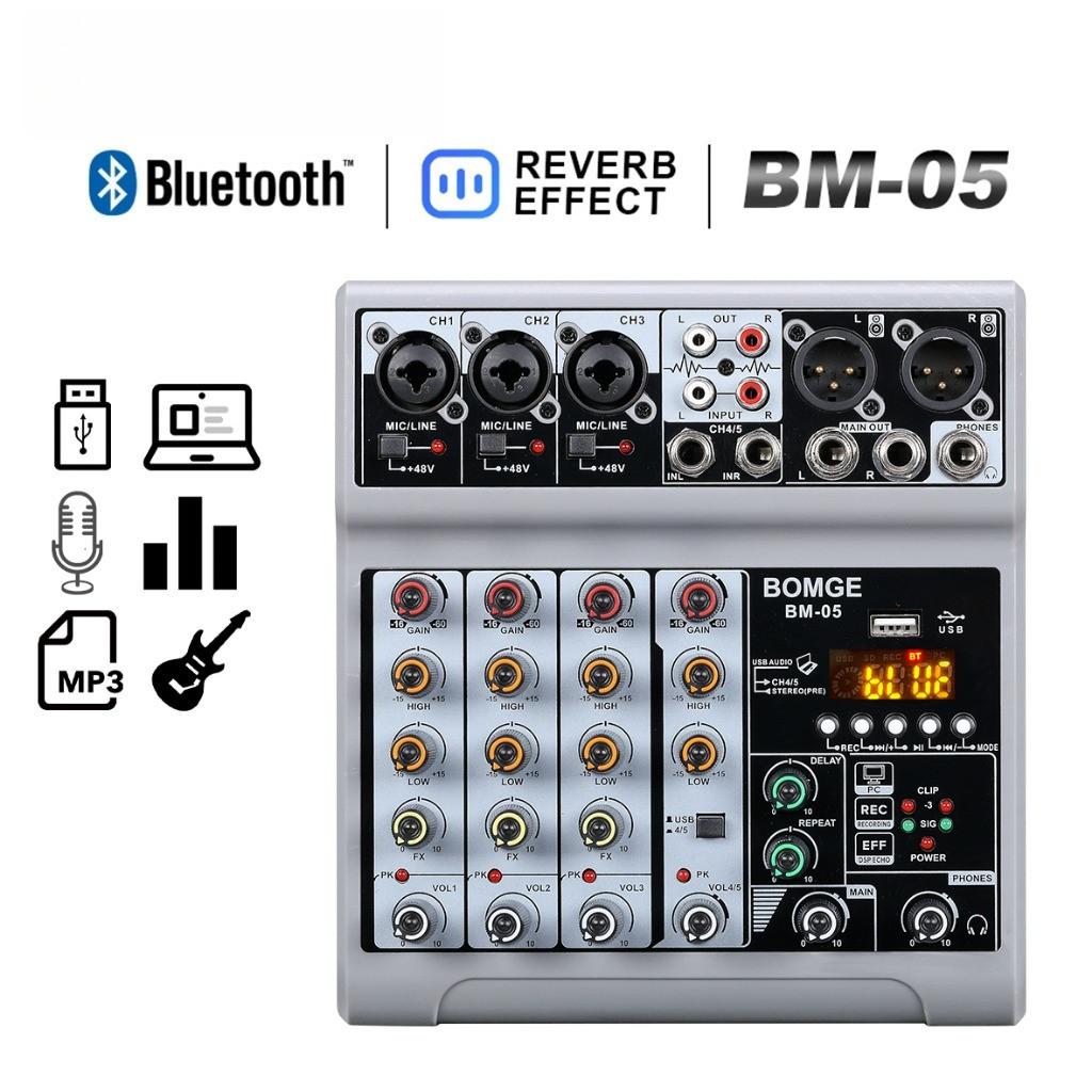 48V 5-Kanal Bluetooth Echo Delay Effekte Eingang Phantomspeisung Stereo DJ Mixer Soundboard Mischpult Digitaler USB Audio Mixer