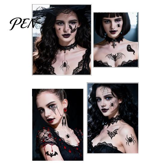 Spooky Bat Pattern Stickers 4Pcs Halloween Spider Tattoo Stickers, 3D Realistic Temporary Body Art Easy To Apply Makeup for Party, Waterproof Fake Web