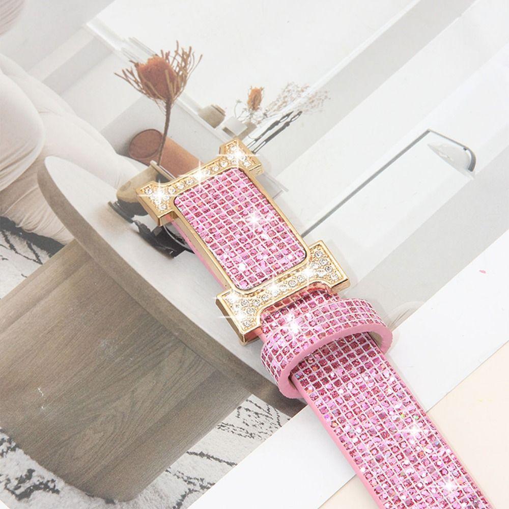 Glitter PU Leather Belt Bling Bling Slide Buckle Belt Vintage Trendy Waistband  Women