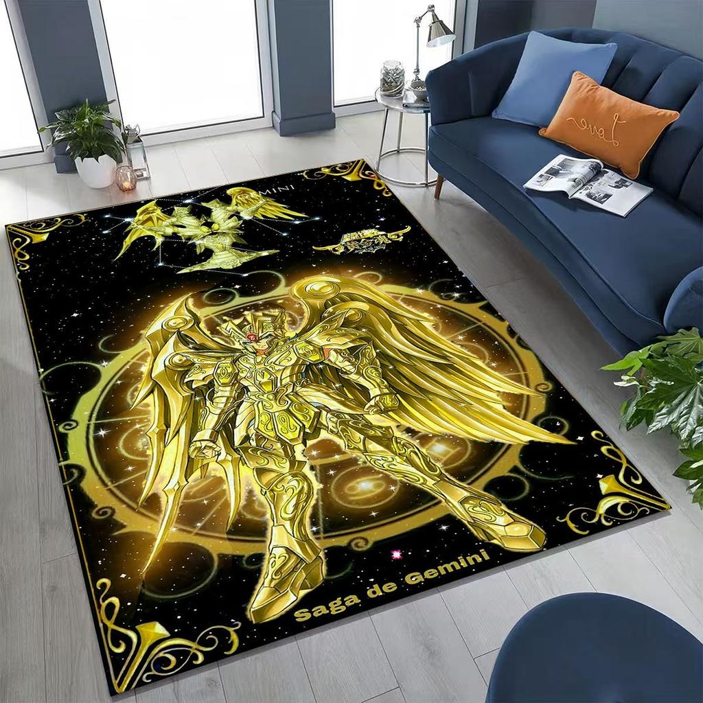 Retro Anime Saint Seiya Gold Saint Cartoon Rug for Bedroom Living Room Sofa Home Doormat Decor,Kids Play Non-slip Floor Mat Gift