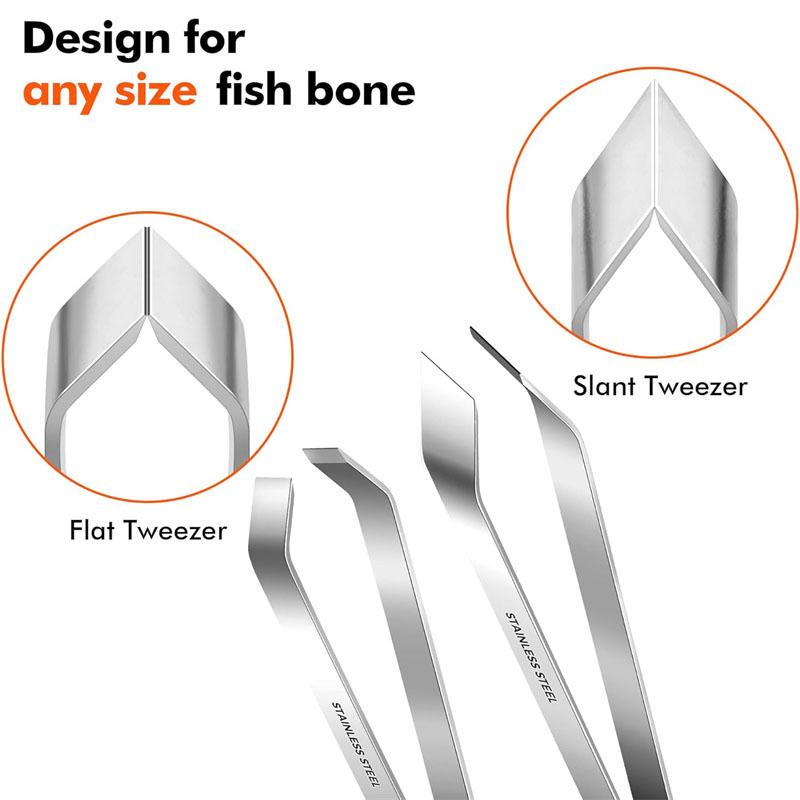 1/2 st 430 Rostfritt Stål Fiskbenspincett Klämma Platt och Vinklad Tång Kött Hårborttagningsverktyg för att Ta Bort Laxben