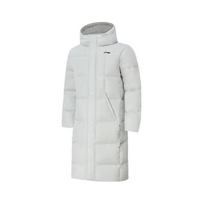 Li Ning Solid Color Hooded Fleece Long Coat Winter Down Jacket Men Outerwear Stone-Gray AYMT199-3