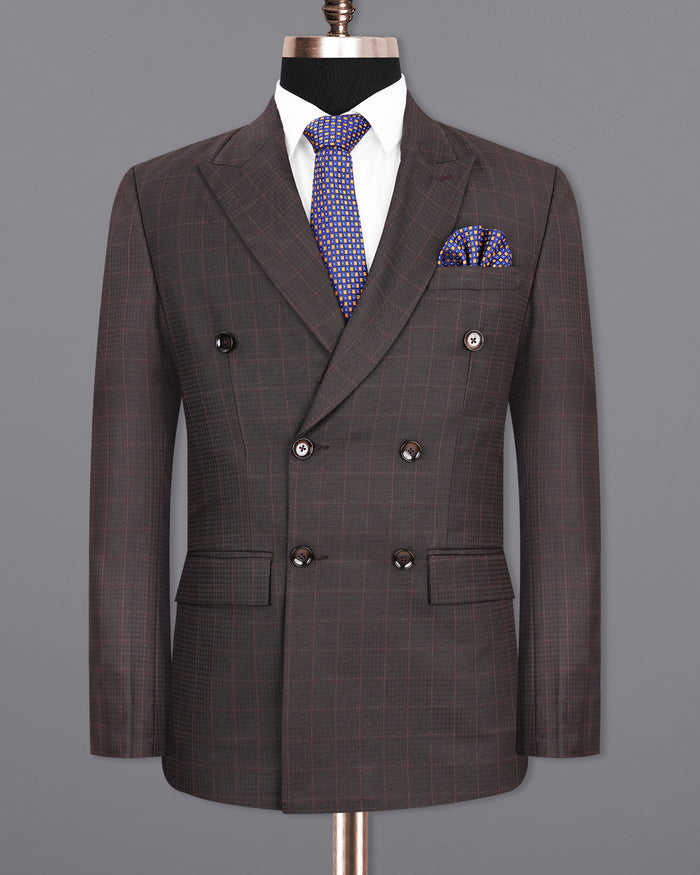 Двубортный блейзер Thunder Brown с тонкой клеткой 40