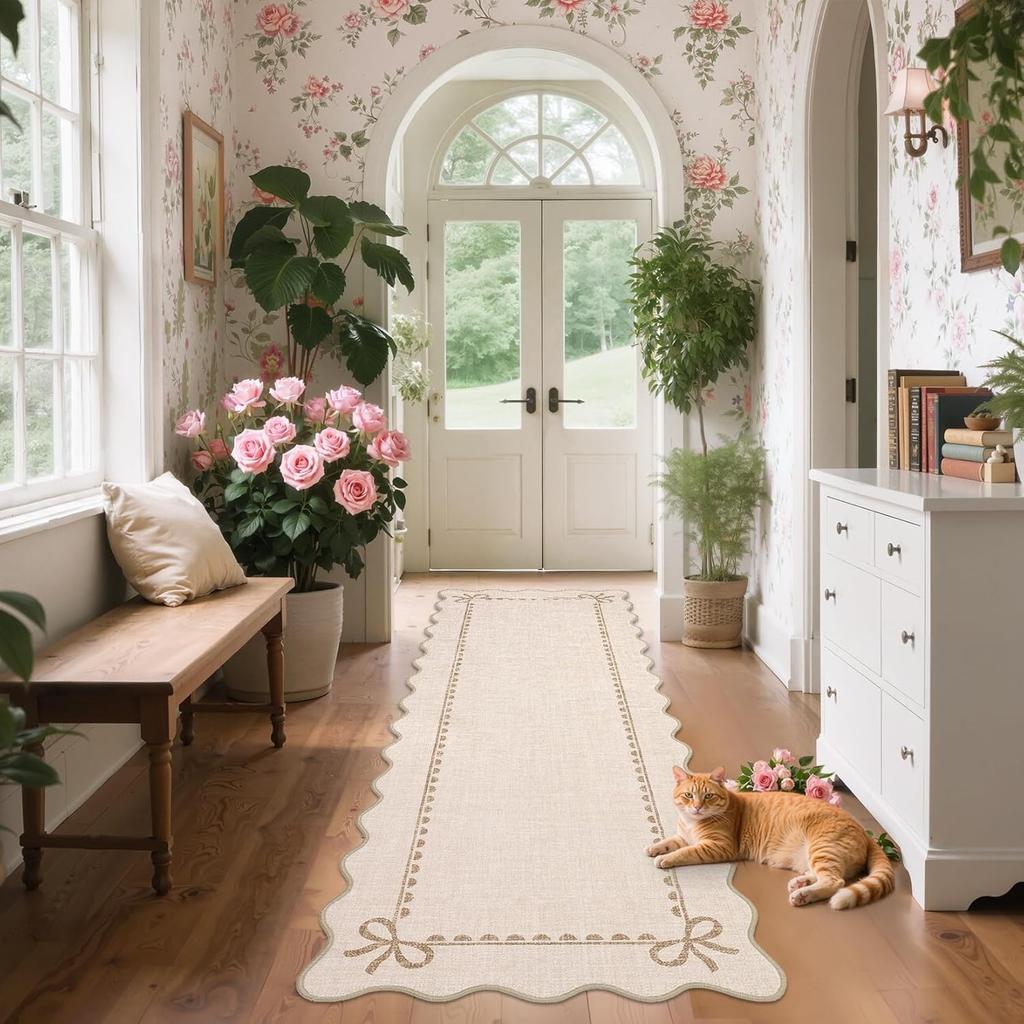 Kitchen Floor Mat Hallway Runner Rug Non-slip Long Carpet Home Decoration Insect Scalloped Bow Carpets Laundry Room Foot Mats
