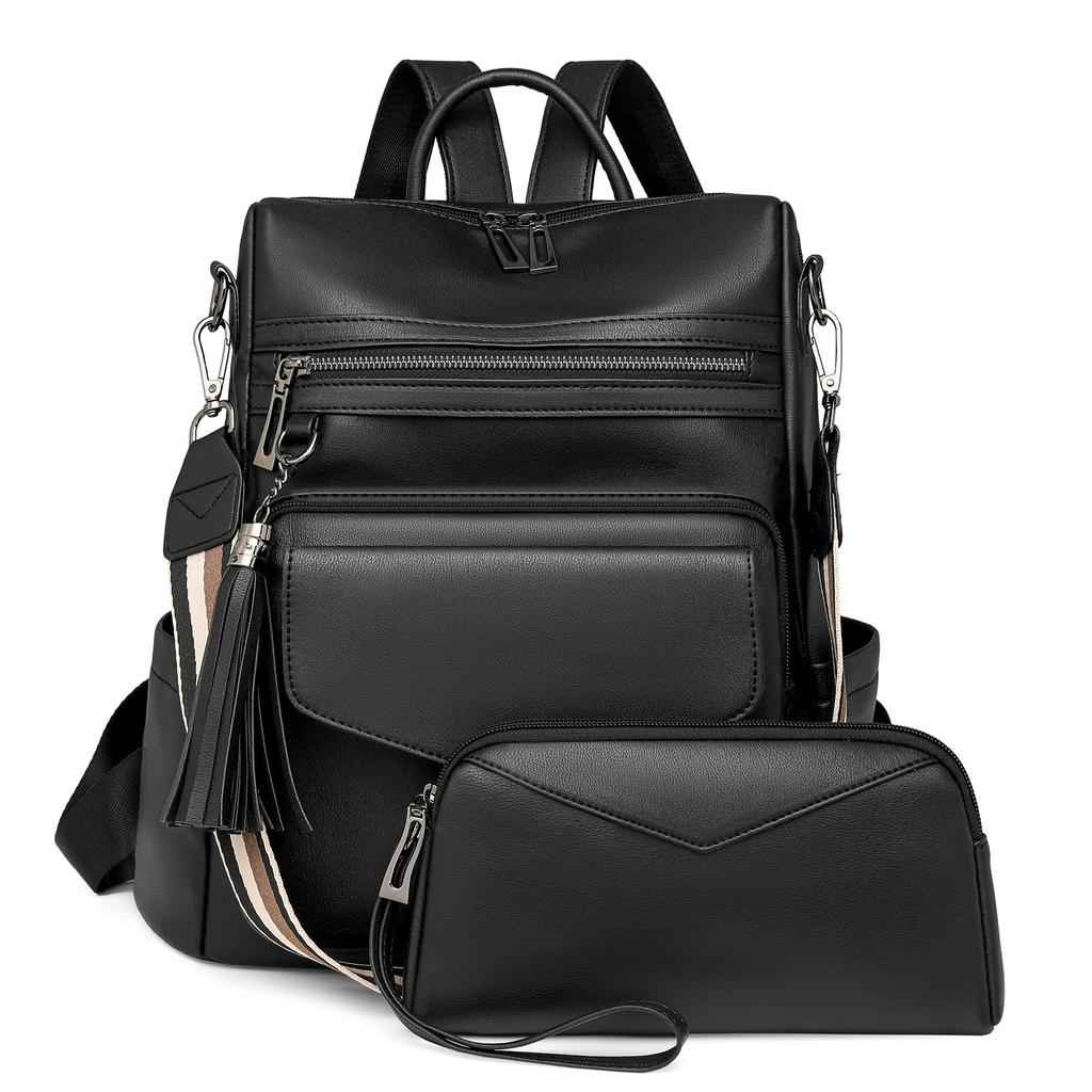 Winter European and American Retro Versatile Backpack for Women with High-end Double Color-blocking Tassel Backpack