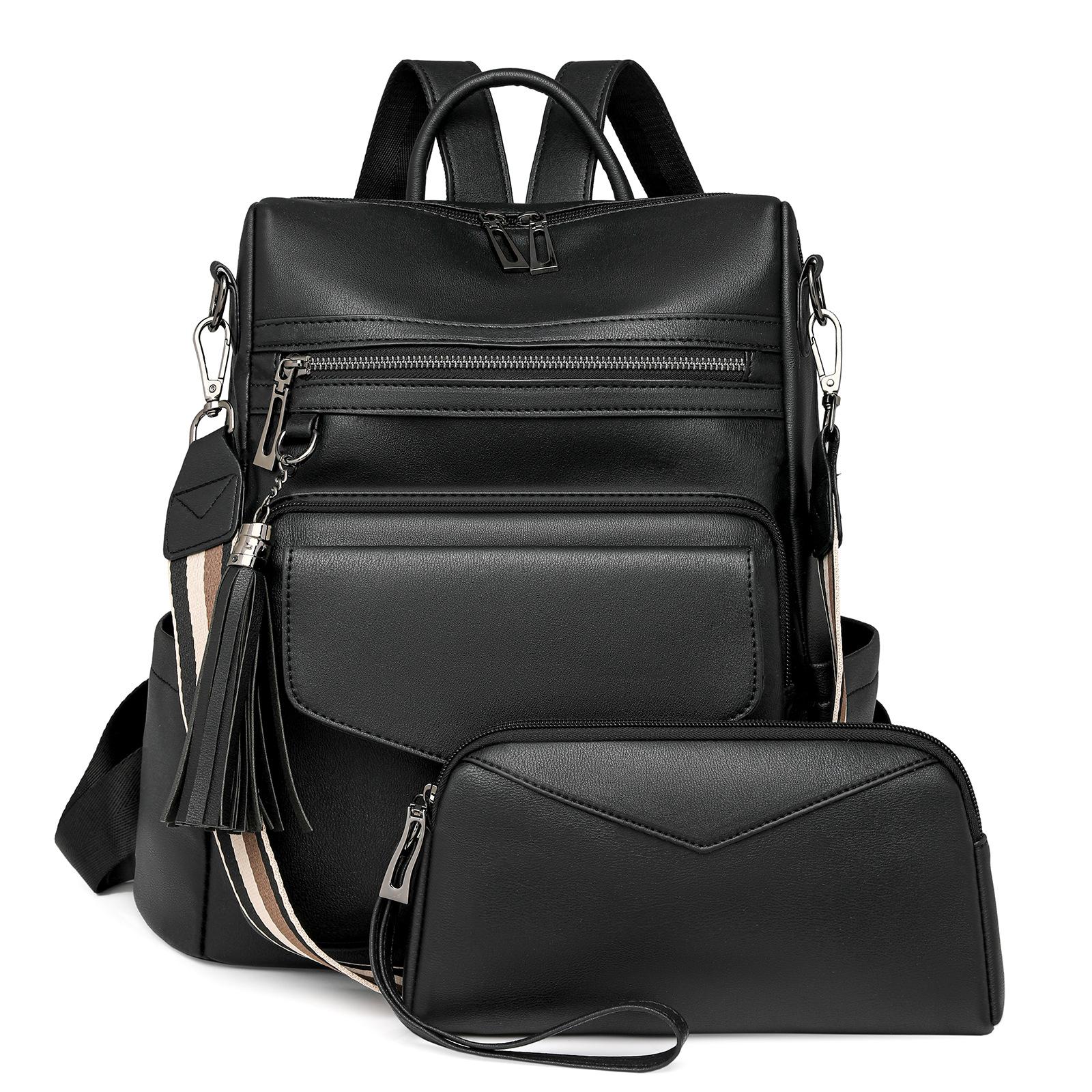 

Retro-style Versatile Backpack for Women, High-end Two-tone Tassel Backpack 32*14*33cm