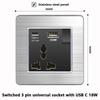 luxury Brushed Stainless Steel Wall Light Switch,Universal 5pin 18W Type-C Quick charging outlet,UK Standard Dual USB Socket