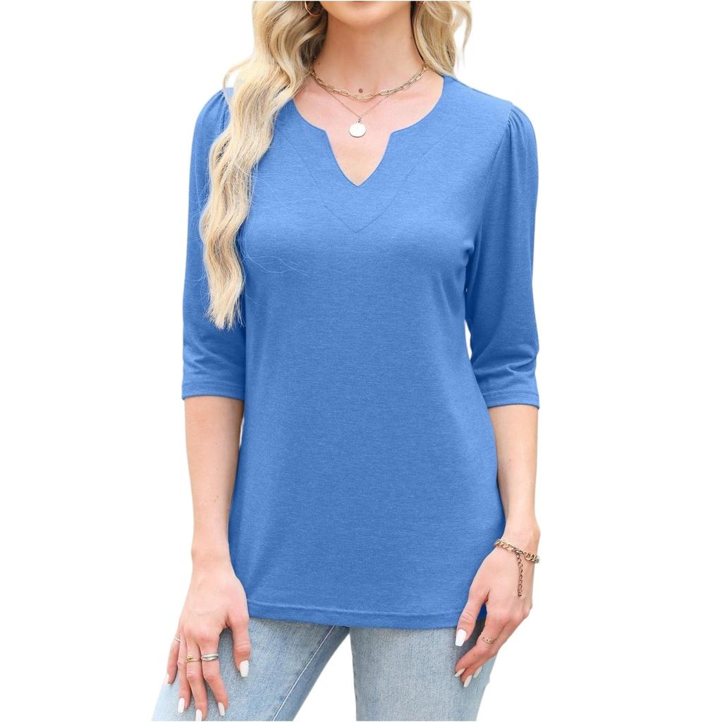 Women's Fashion 7-inch Sleeve Pullover Solid Color Top