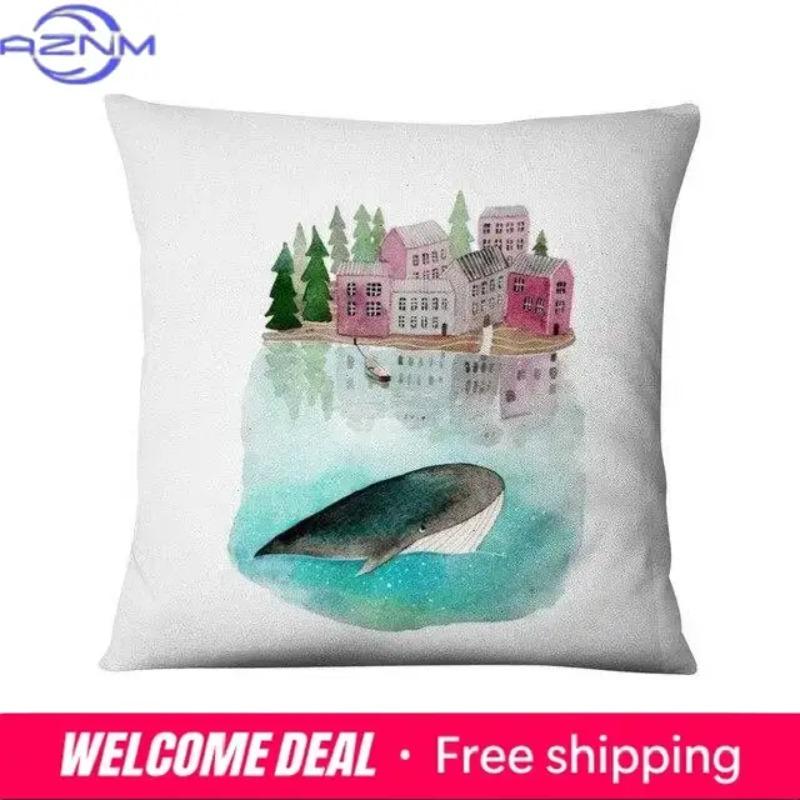 Cartoon Whale Printed Pillowcase Nordic Marine Cushion Decorative Home Decor Sofa Throw Decoration