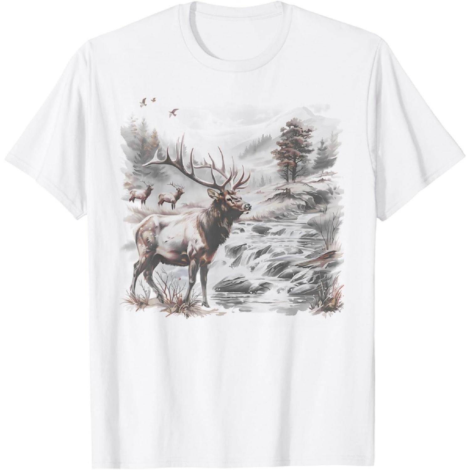 Vintage Bull Elk Deer Buck Wilderness Scene Elk Nature Kids T-Shirt XXXXXL белый