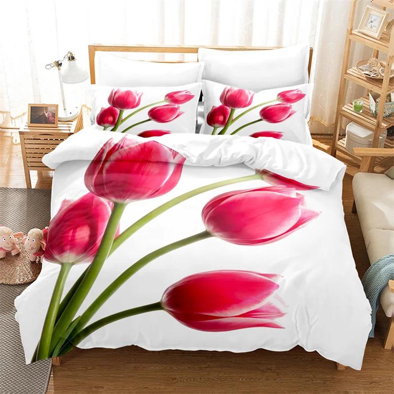 Tulip Quilt Cover 220x240 Duvet Cover Set Double bed 200x200cm 3D Flower King Bedding Sets Twin Size 3PCS 2PCS Single 140x210