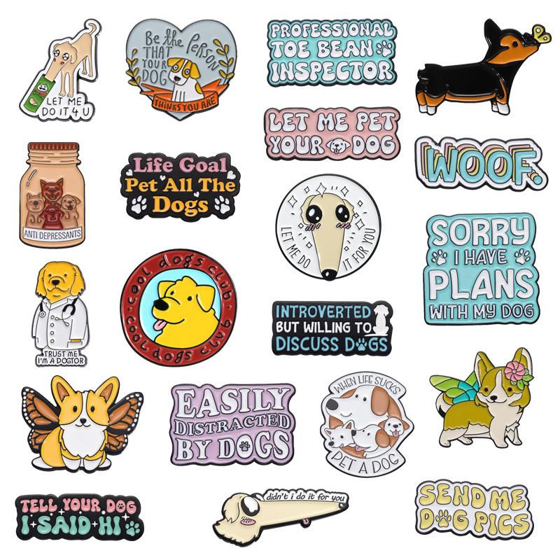 Dog Animal Whimsical Brooch Collection Colorful Engaging Lettered Cartoon Accessories