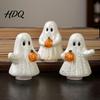 Decorative Figurine for Living Room Light-Up Cute Ghost Resin Figurine Glowing Desktop Ornament Warm LED Luminous Light Halloween Statue Bedroom