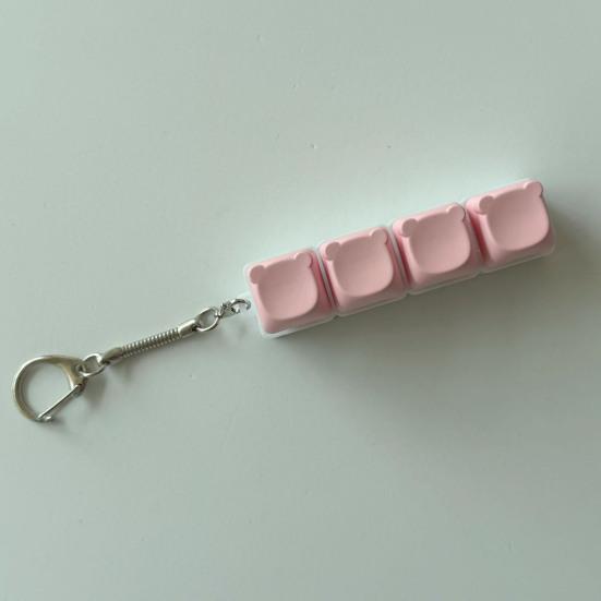 4-Keys Bear Fidget Keyboard Anxiety Relief Finger Clicker Keychain Office School Travel Decompression Button Sensory Toy Hanging Decor