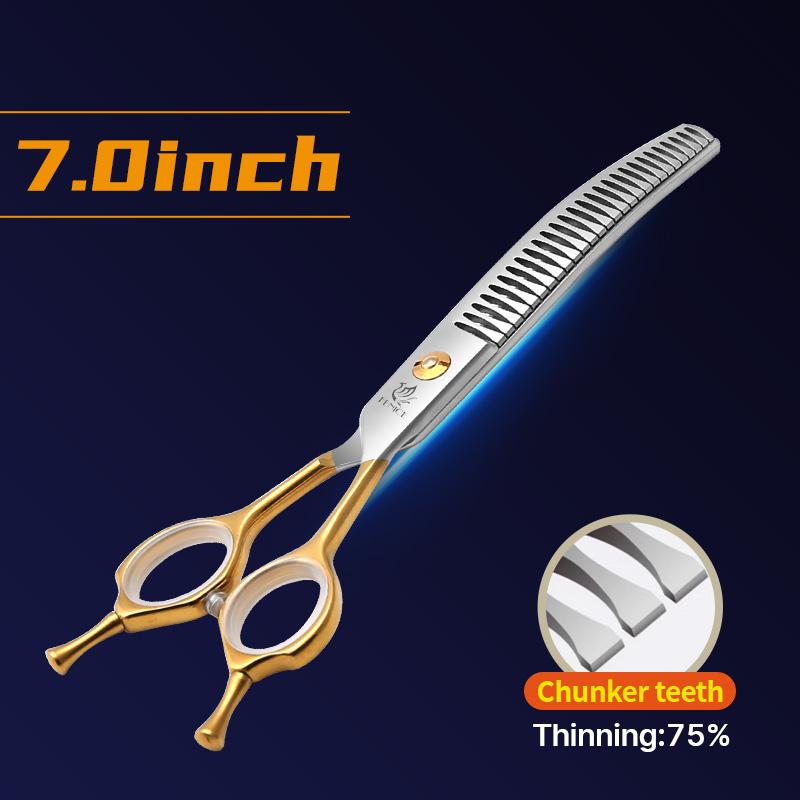 Fenice 7.0/7.5 inch Professional Dog Grooming Shears Curved Thinning Scissors for Dog Face Body Cutiing JP 440C High Quality